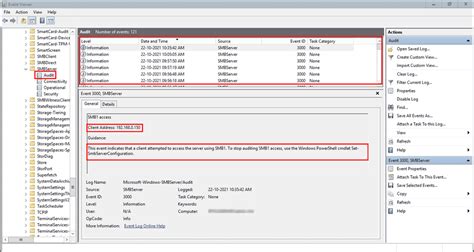 The “Detailed File Share” audit subcategory provides this lower level of information with just one <strong>event</strong> ID – 5145 – which is shown below. . Smb event viewer